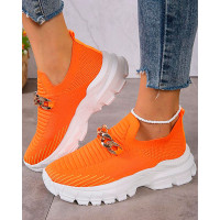 Breathable Chain Decor Platform Slip-On Sneakers - orange