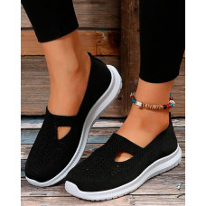 Breathable Hollow Out Casual Slip On Sneakers - black