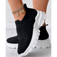 Breathable Hollow Out Knit Casual Sneakers - black
