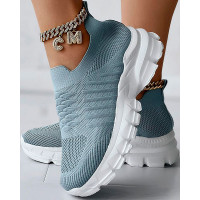 Breathable Hollow Out Knit Casual Sneakers - gray