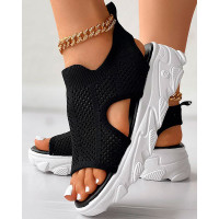 Breathable Hollow Out Platform Sandals - black