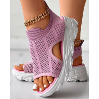 Breathable Hollow Out Platform Sandals - pink