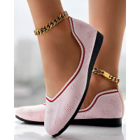 Breathable Hollow Out Striped Slip-On Loafers - pink