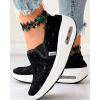 Breathable Lace Slip-on Casual Sneakers - black