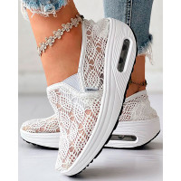 Breathable Lace Slip-on Casual Sneakers - white