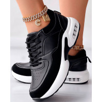 Breathable Lace-up Sports Sneakers - black