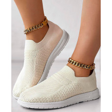 Breathable Slip-On Knit Sneakers - beige