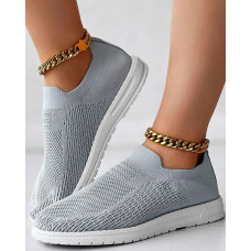 Breathable Slip-On Knit Sneakers - gray