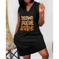 Brown Sugar Babe Print Sleeveless Casual Dress - black