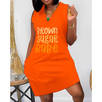 Brown Sugar Babe Print Sleeveless Casual Dress - orange