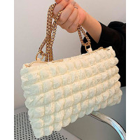 Bubble Textured Zipper Design Square Shoulder Bag - white