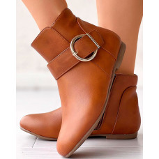 Buckled Almond Toe Ankle Boots - brown