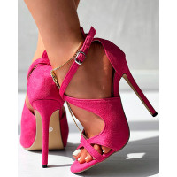 Buckled Cross Strap Peep Toe Stiletto Heels - hot pink