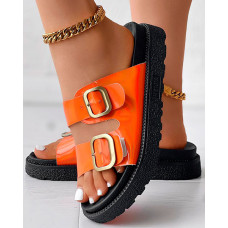 Buckled Double Strap Slippers Outdoor Sandals - orange