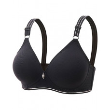 Buckled Leaf Pattern Wireless Lifting Bra - black