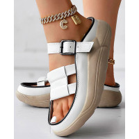 Buckled Platform Summer Beach Slippers - beige