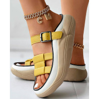 Buckled Platform Summer Beach Slippers - yellow