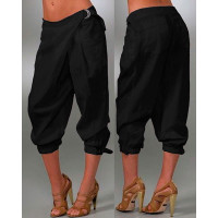 Buckled Pocket Design Cuffed Pants - black