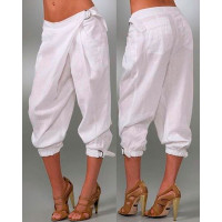 Buckled Pocket Design Cuffed Pants - white