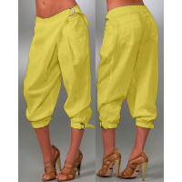 Buckled Pocket Design Cuffed Pants - yellow