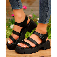 Buckled Slingback Platform Summer Sandals - black