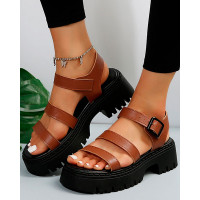 Buckled Slingback Platform Summer Sandals - brown