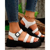 Buckled Slingback Platform Summer Sandals - white