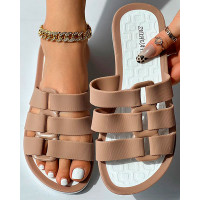 Buckled Strap Summer Beach Slippers - Apricot