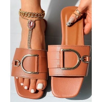 Buckled Wide Strap Slippers - brown