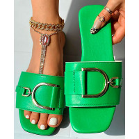 Buckled Wide Strap Slippers - green