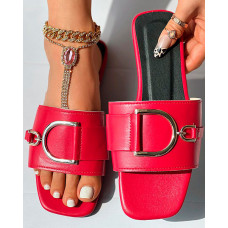 Buckled Wide Strap Slippers - red