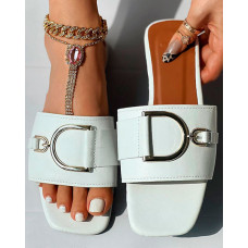 Buckled Wide Strap Slippers - white