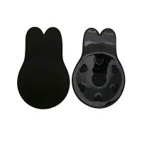 Bunny Ears Invisible Push Up Silicone Strapless Sticky Bra - black