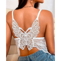 Butterfly Pattern Crochet Lace Cami Top - white