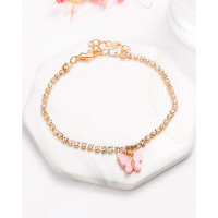 Butterfly Pattern Rhinestone Anklet - pink