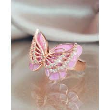 Butterfly Pattern Rhinestone Decor Ring - pink