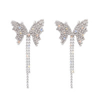 Butterfly Pattern Rhinestone Earrings & Necklace Set - silver