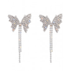 Butterfly Pattern Rhinestone Earrings & Necklace Set - silver