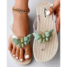 Butterfly Pattern Summer Beach Flip Flops - green