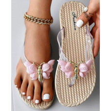 Butterfly Pattern Summer Beach Flip Flops - pink