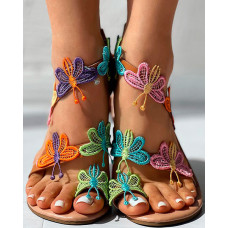 Butterfly Pattern Toe Ring Beach Sandals - Multicolor