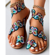 Butterfly Pattern Toe Ring Slingback Beach Sandals - Multicolor