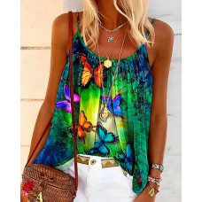 Butterfly Print Flowy Cami Top - Multicolor