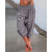 Butterfly Print Low Waist Capris Pants - gray