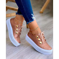 Button Decor Lace-up Sneakers - rose gold