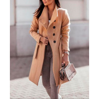 Button Front Longline Coat With Belt - khaki