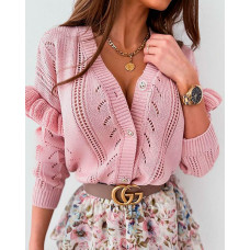 Button Front Open Knit Cardigan - light pink