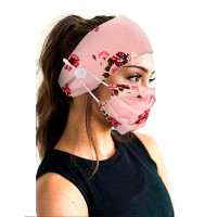 Button Wide Headband Elastic Facemask Holder With Mouth Mask - pink