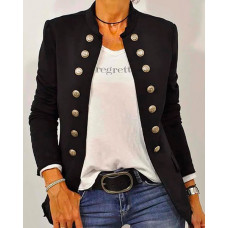 Buttoned Baseball Collar Jacket - black