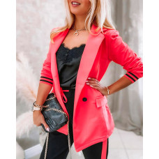 Buttoned Blazer Coat & Drawstring Pants Set - hot pink